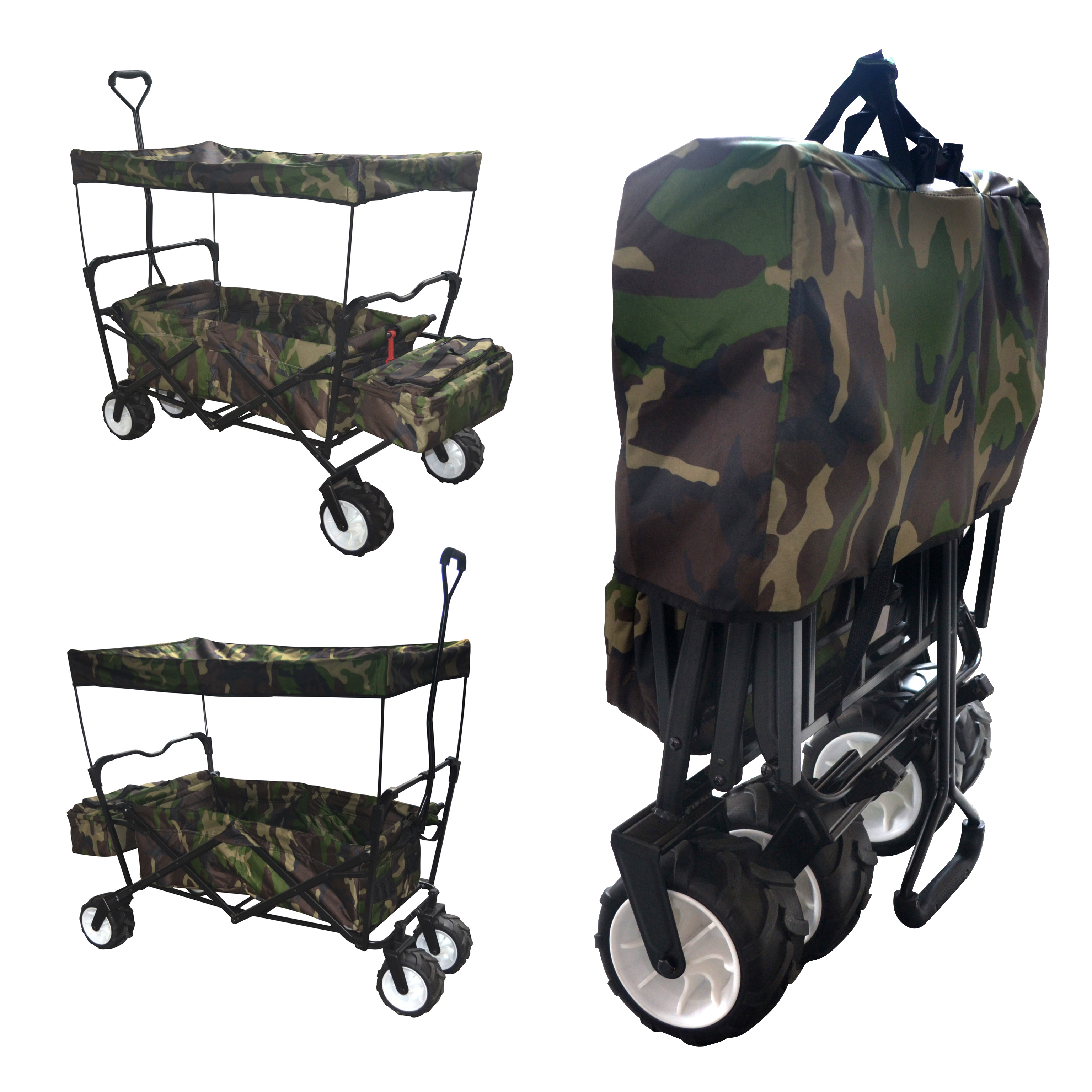 CAMO OUTDOOR FOLDING WAGON CANOPY GARDEN UTILITY TRAVEL CART LARGE BEACH TIRES